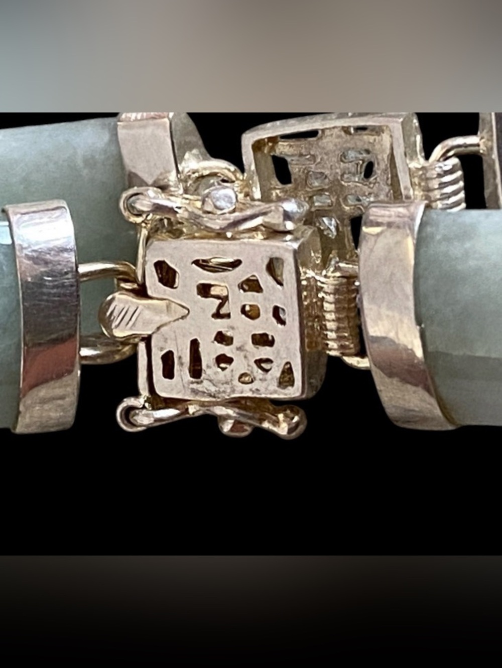 Vintage 925 Sterling Silver Jade link bracelet - Picture 5 of 6